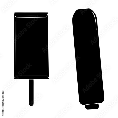 Black and white minimalist ice lolly and popsicle silhouettes graphic design elements