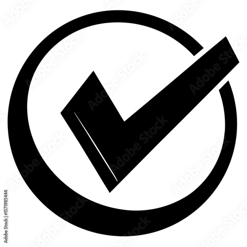 Bold Black Checkmark Icon Encircled Approval Success Symbol Graphic Design Element