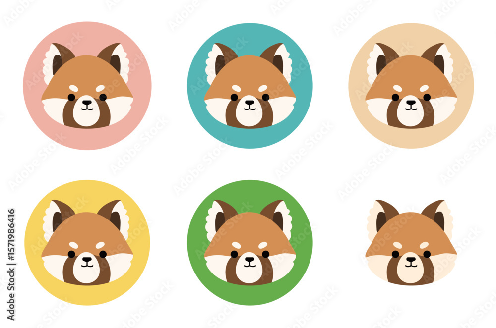 Fototapeta premium かわいいレッサーパンダの顔アイコン/Cute Red Panda Icon Set 