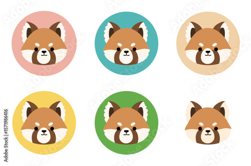 かわいいレッサーパンダの顔アイコン/Cute Red Panda Icon Set 