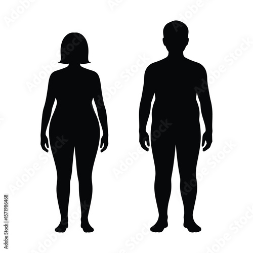 Silhouettes of a woman and a man standing side by side against a white background