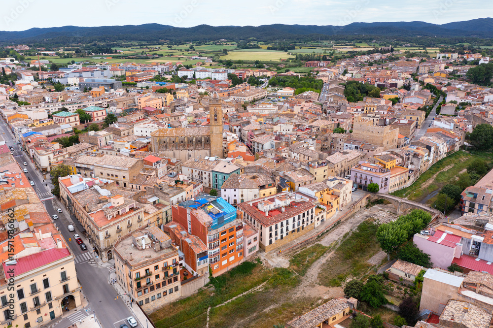 Fototapeta premium Aerial view of the residential areas of the province of La Bisbal d'Emporda in Catalonia, Spain