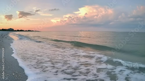 Wallpaper Mural Tranquil Beach Sunset with Pastel Clouds and Gentle Waves Torontodigital.ca