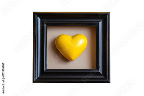 3D Render a yellow heart in a black frame