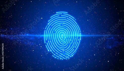 Glowing blue fingerprint against starry backdrop