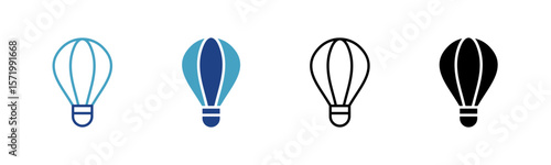 The icon of a flying gas balloon for outdoor activities, vacations, or exploration depicts the sensation of flight or freedom associated with travel and tourist destinations.