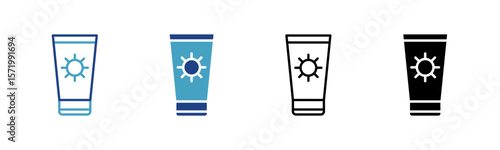 The icon of a tube of cream or lotion with a sun symbol on the front represents a sunscreen product that protects against sunlight or UV rays.