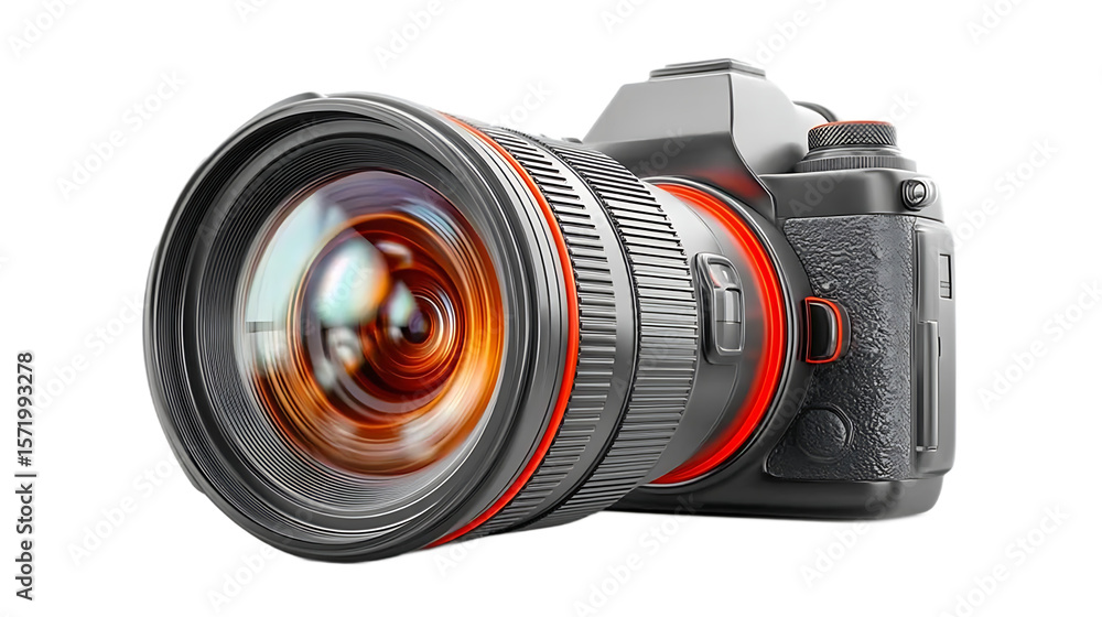 Fototapeta premium Gray Digital Camera with Orange Accents on Transparent Background