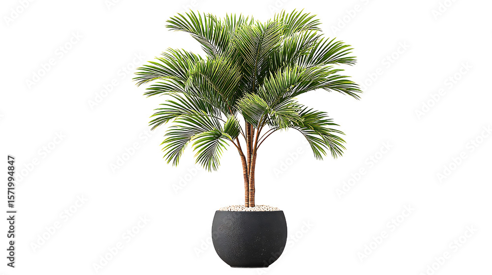Obraz premium Green Palm Tree In Gray Pot, Isolated On Transparent Background