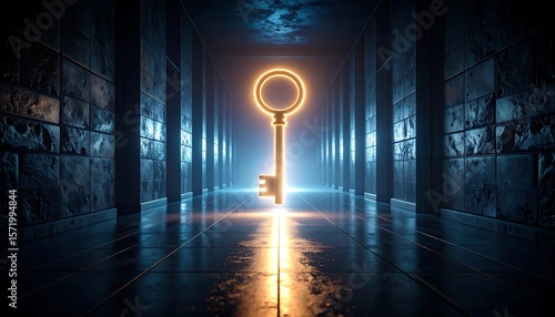 Glowing key in a dark corridor (2)