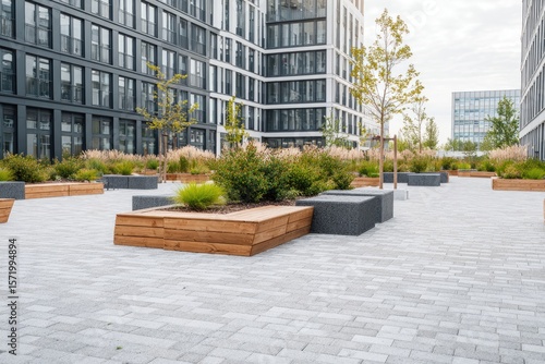 Wallpaper Mural Urban courtyard with planters and seating Torontodigital.ca