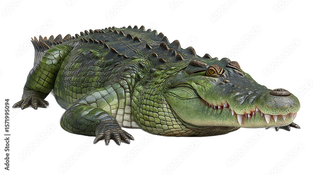 Fototapeta premium Green Reptile With Sharp Teeth On Transparent Background