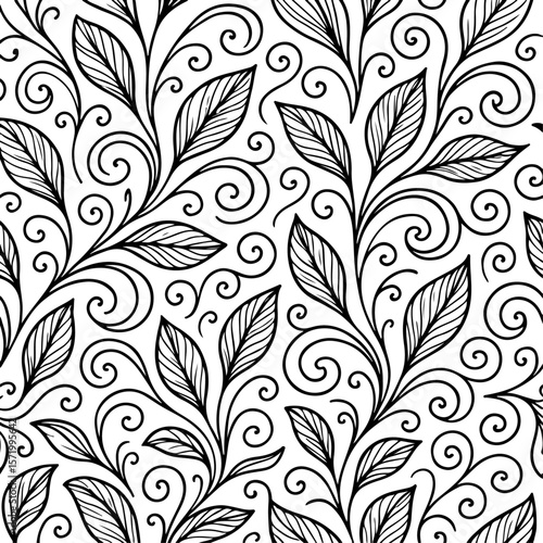 Unique and high quality Elegant Monochrome Seamless Floral Vector Patterns with Leaves and Curls