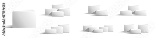 set cube block podium stage pedestal and platform vector, a minimalist display element. Ideal for product showcases, presentations, awards, exhibitions, and modern design.