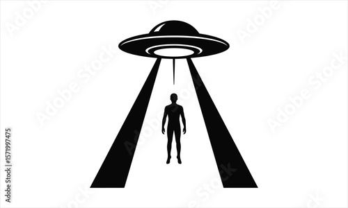 Alien abduction scene silhouette