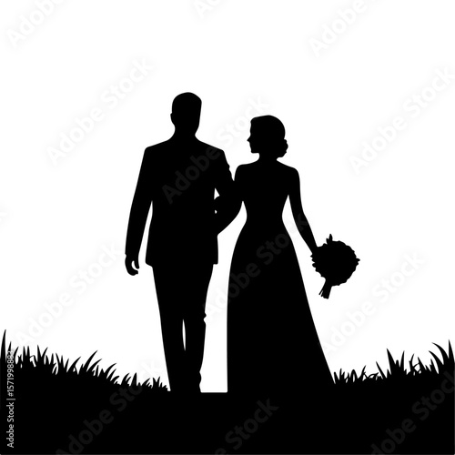 Forever in Love – Romantic Wedding Couple Silhouette Vector Collection