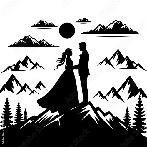 Forever in Love – Romantic Wedding Couple Silhouette Vector Collection