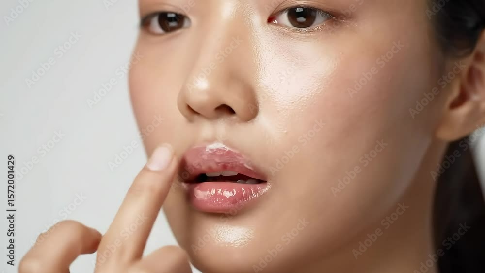 Woman Applying Lip Balm Close Up Woman Applying Lip Balm Close Up
