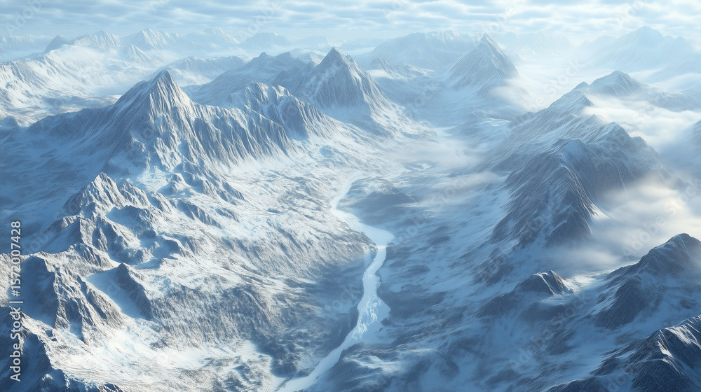Fototapeta premium Top view of snow around mountains for wallpaper