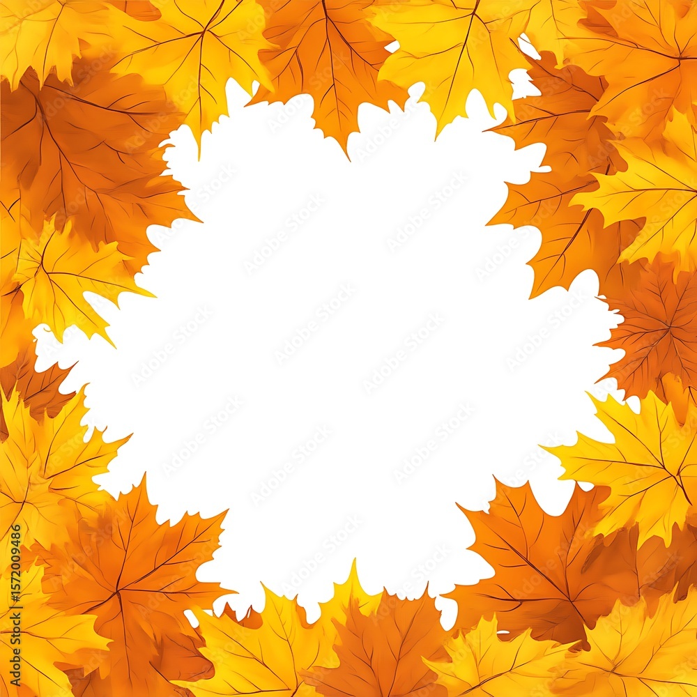 Fototapeta premium Autumnal maple leaf border framing a white space
