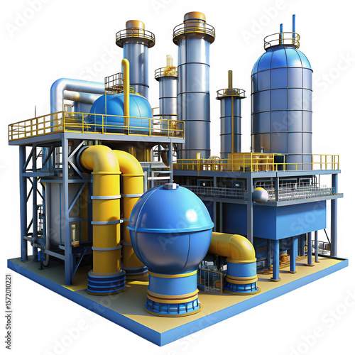 Industrial complex with towers and pipes factory plant