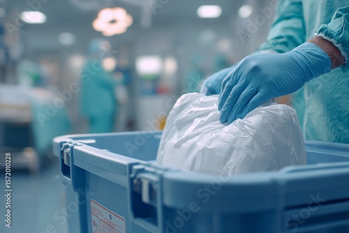 Medical Waste Disposal Action in Hospital Environment Healthcare Setting Close-up View