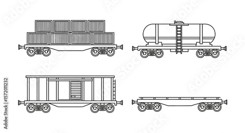 Variety of Freight Car Types Cargo Transport Rail Illustration.