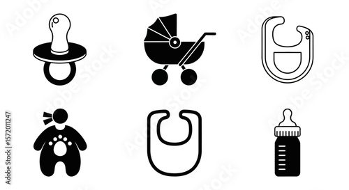 Black and White Icon of a Babys Pacifier with a Ring.