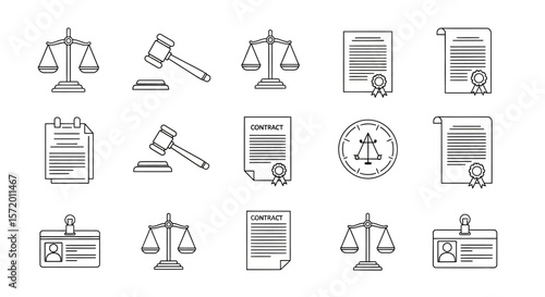 Simple Black and White Line Art of Legal Scales Symbol.