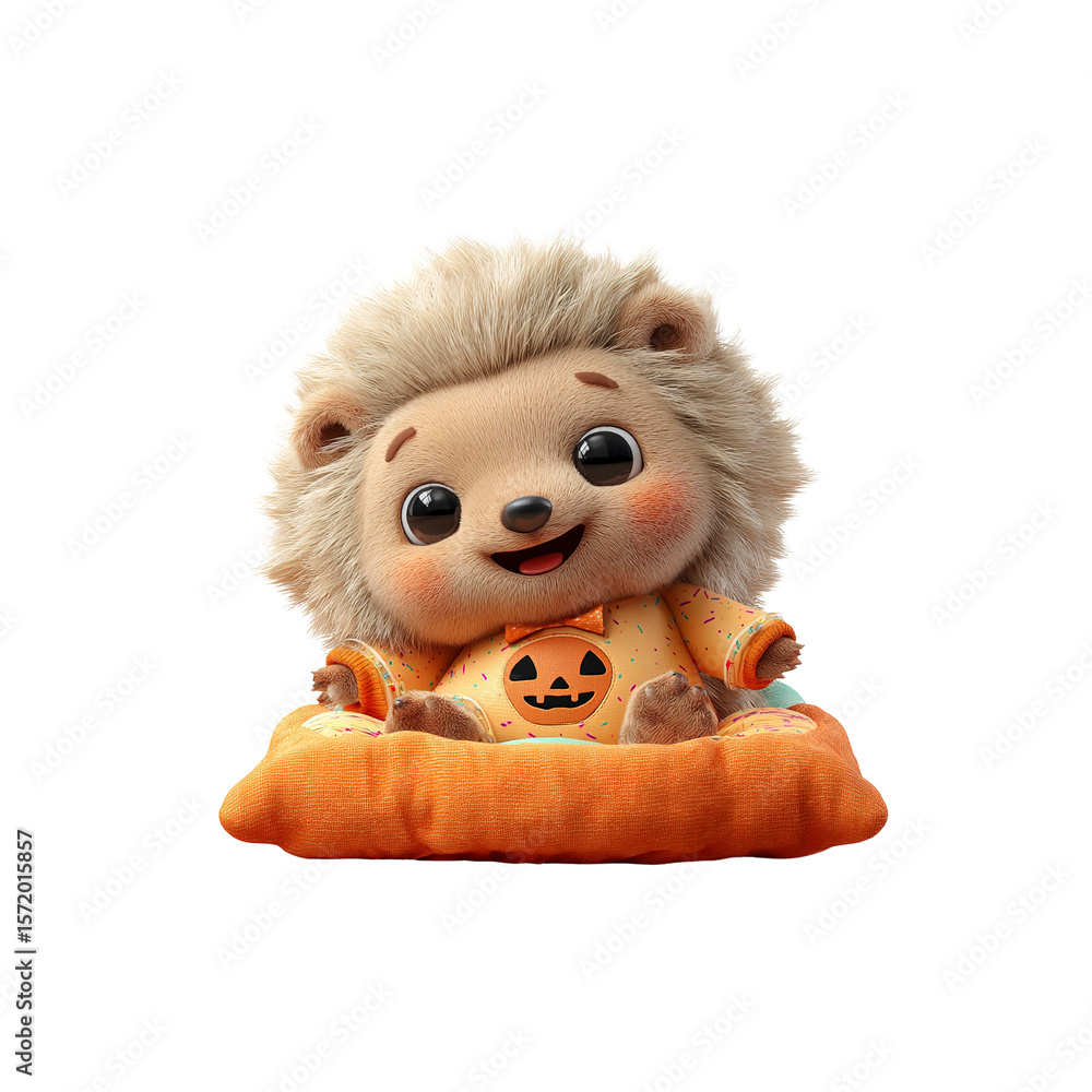 Adorable Hedgehog in Halloween Pajamas Sitting on a Cozy Pillow Adorable Hedgehog in Halloween Pajamas Sitting on a Cozy Pillow