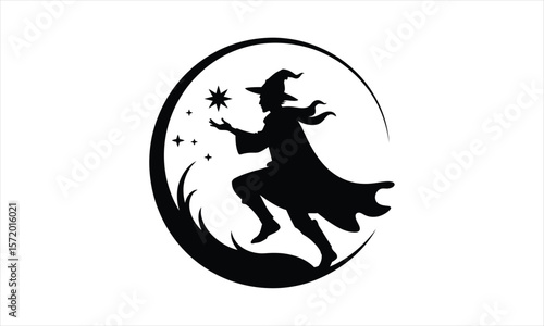 Mystical wizard casting a spell silhouette