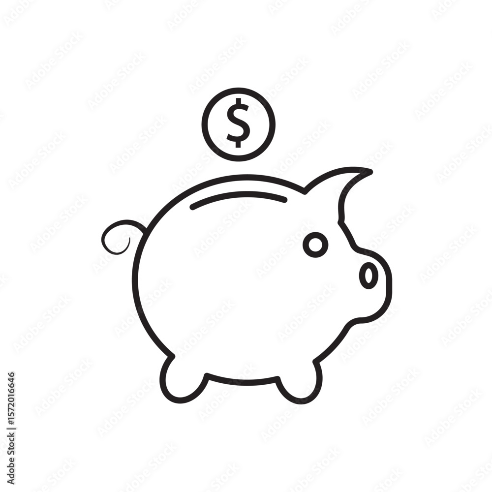 Obraz premium Line icon of piggy bank with coin. Perfect for savings, personal finance, investment planning, banking, financial security, budgeting, and money management concepts.