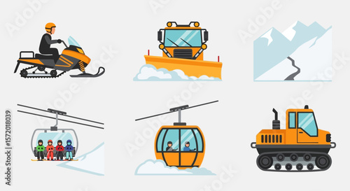 Orange Snowmobile with Rider in Black Suit and Yellow Helmet