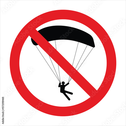 Red prohibition sign isolating paragliding activity, indicating safety restriction and preventing accidents