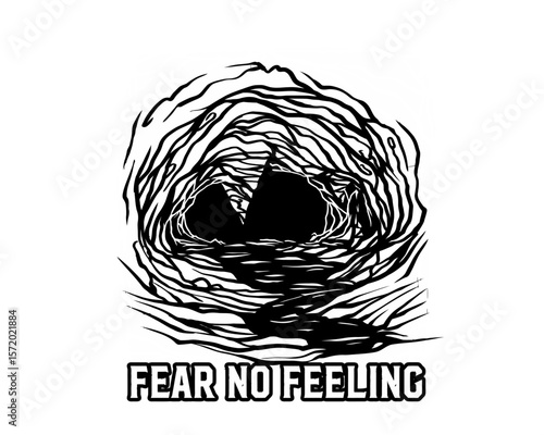 Abstract Black and White Tunnel Illustration with Fear No Feeling Text.