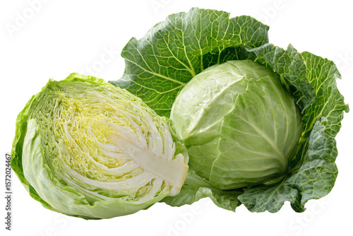 3D Render a cabbage and a half of a cabbage