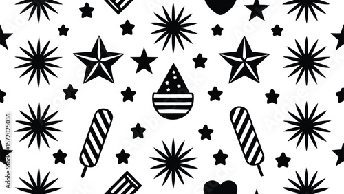 Photo of a patriotic pattern of stars and fireworks celebrates american independence and national pride