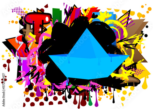Paper ship graffiti. Abstract modern street art decoration performed in urban painting style.