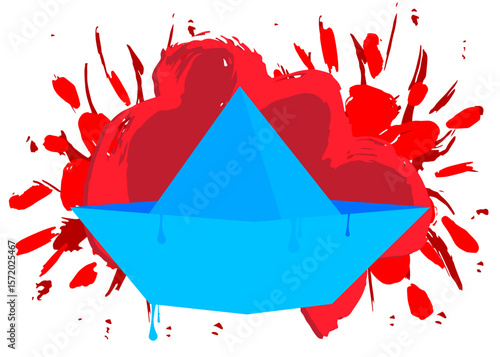 Paper ship graffiti. Abstract modern street art decoration performed in urban painting style.