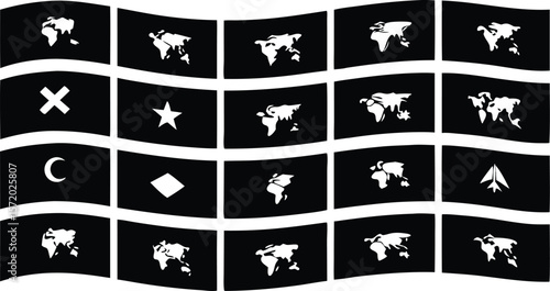 Photo of a grid of stylized flags and world maps, representing global diversity and national identities