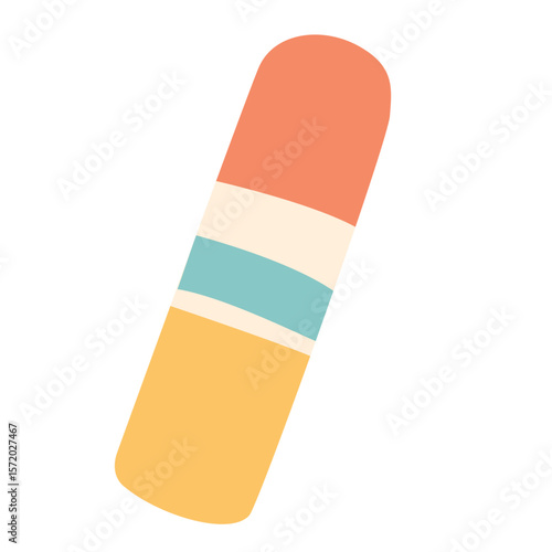 Colorful eraser with orange, white, blue, and yellow segments. Flat illustration perfect for school supplies, drawing tools, or kids' education themes.