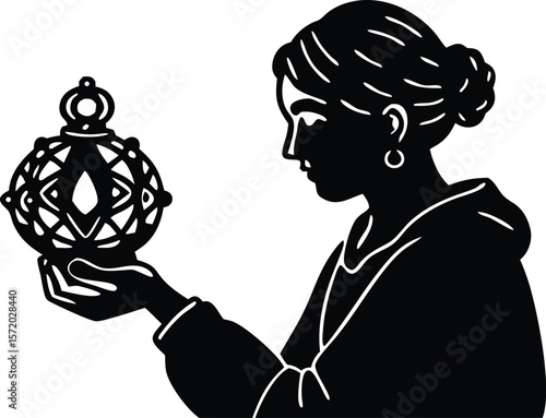 Photo of a woman gazes intently at a glowing orb, as if peering into the mysteries of the future
