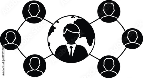 Photo of a global network illustration showcasing interconnected people and business relationships