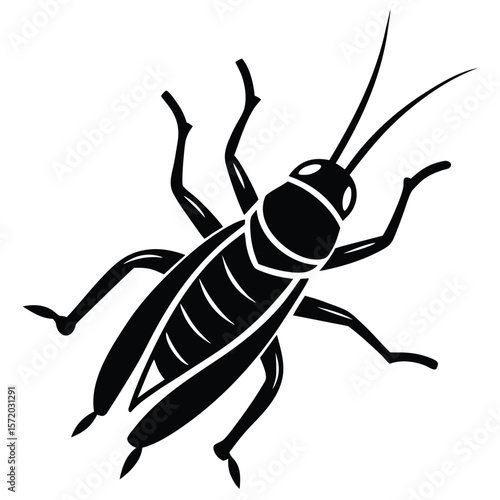 Black silhouette shows a topdown view of an insect with legs, body, and antennae