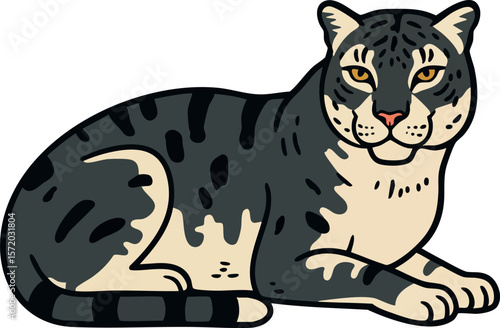 Clouded leopard resting with detailed fur pattern vector illustration