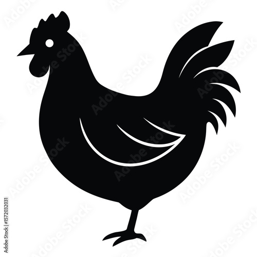 Black silhouette shows a hen standing, featuring a white line detail, over a transparent background
