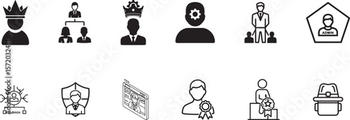 Leadership Role, Admin Panel, User Access, Security Badge, Employee Profile – Vector Icon Set for Enterprise and Tech Use

