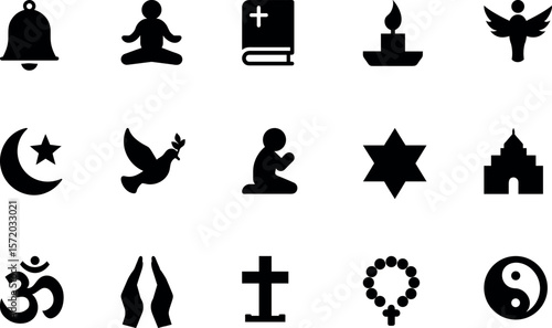 Religion & Spirituality Icons – Cross, Crescent Star, Prayer, Bible, Om, Angel