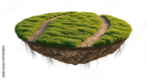 Floating Island with Dirt Paths and Green Grass