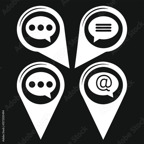 Communication icons map pins set
